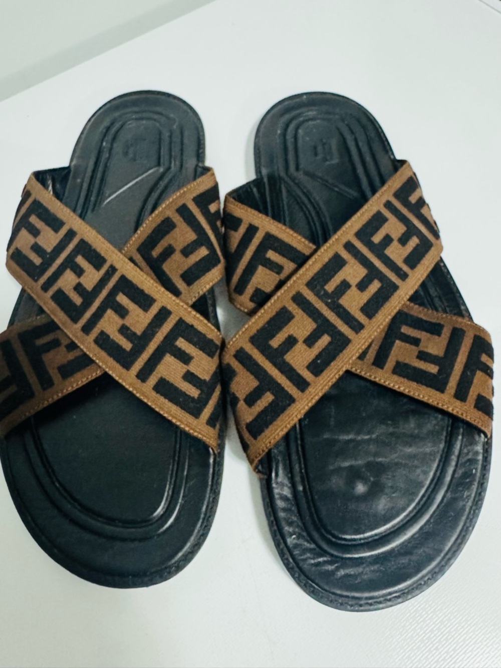 Fendi Brown & Black Logo Slide Sandals